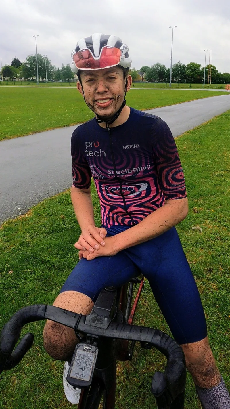 Tom beside his bike after an event